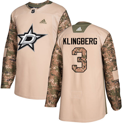 Adidas Stars #3 John Klingberg Camo Authentic Veterans Day Youth Stitched NHL Jersey - Click Image to Close